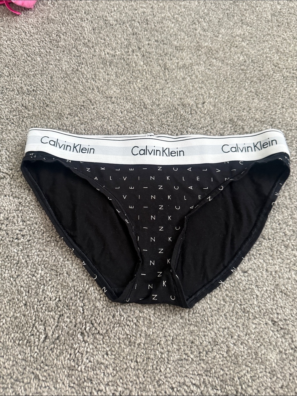 Calvin Klein Black Logo Print Bikini Briefs with White Waistband